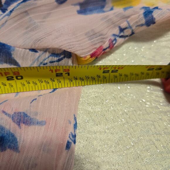 Kut from the Kloth Jasmine Chiffon Sheer Floral Blouse Petal Pink Butter Yellow - Picture 5 of 7